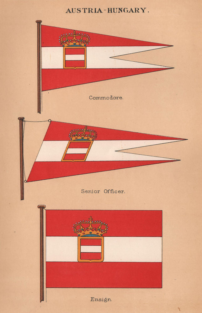 AUSTRIA-HUNGARY FLAGS. Commodore. Senior Officer. Ensign 1916 old print